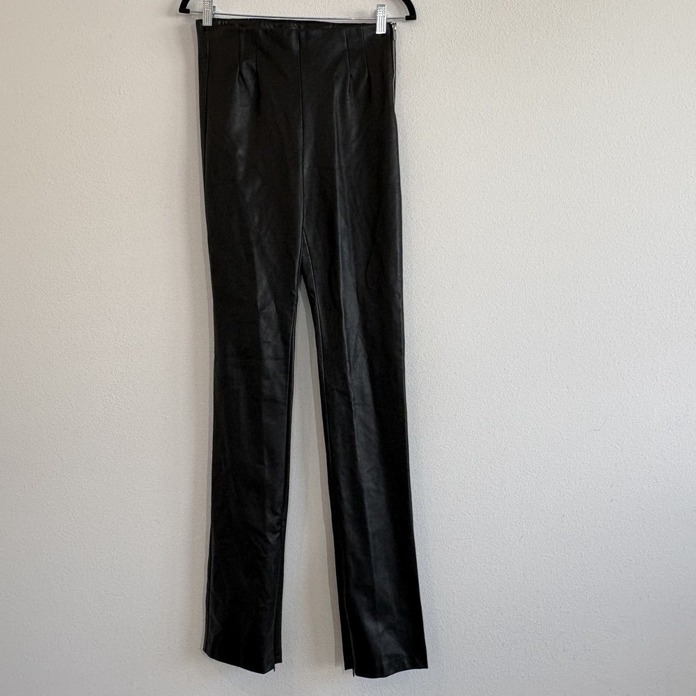 Zara Faux Leather Pants Womens M Black Staight Leg Ankle Zip Stretch High Waist